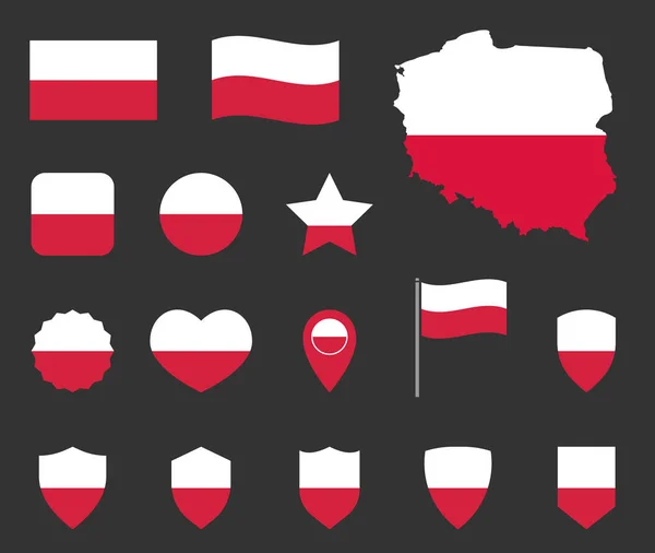 Zestaw ikon flagi Polski, flaga narodowa Polski — Wektor stockowy