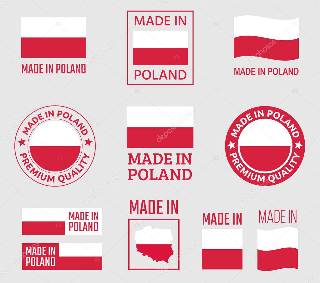 Made in Poland icon set, made in Poland product labels