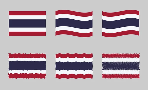 Tailândia conjunto de ilustrações vetoriais bandeira, cores oficiais do Reino da Tailândia bandeira —  Vetores de Stock