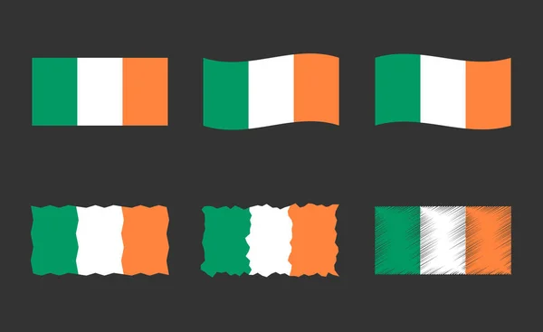 Ireland flag set, official colors and proportion of Republic of Ireland flag — Stock Vector