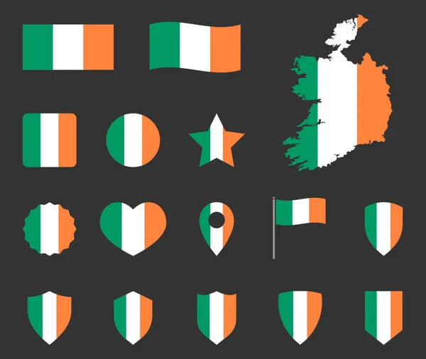 Ensemble d'icônes du drapeau de l'Irlande, symboles du drapeau de la République d'Irlande — Image vectorielle