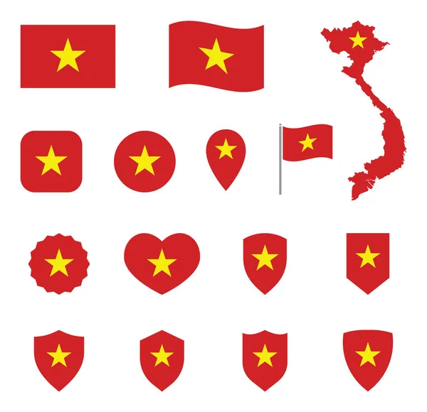 Vietnam flagga ikon set, flagga Socialistiska republiken Vietnam symboler — Stock vektor