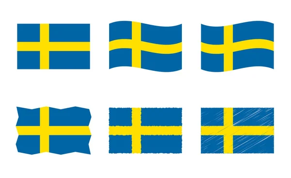 İsveç bayrağı vektör illüstrasyon seti, İsveç Krallığı bayrağıresmi renkleri — Stok Vektör