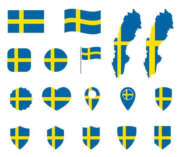 스웨덴 국기 세트, 스웨덴 왕국의 국기 — 스톡 벡터