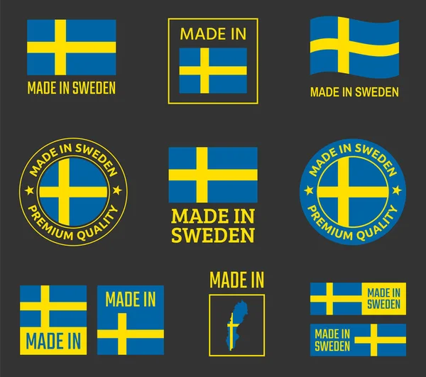 İsveç ürün etiketlerinde üretilen İsveç simgesi seti. — Stok Vektör