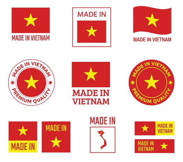 Made in Vietnam icon set, Socialist Republic of Vietnam product labels — Stock Vector