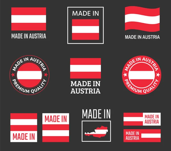 Made in Austria ensemble d'icônes, étiquettes de produits de la République d'Autriche — Image vectorielle