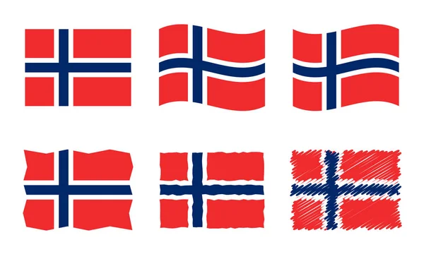 Noruega bandera vector ilustración conjunto, colores oficiales de Reino de Noruega bandera — Vector de stock