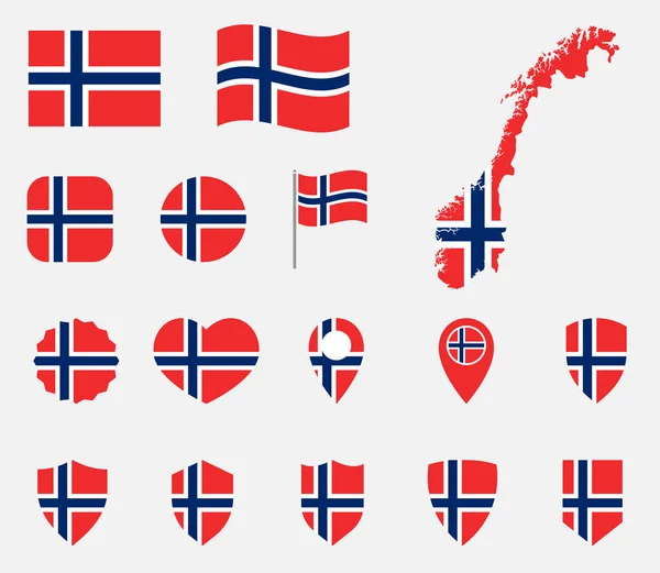 Set de iconos de bandera de Noruega, bandera nacional del Reino de Noruega — Vector de stock