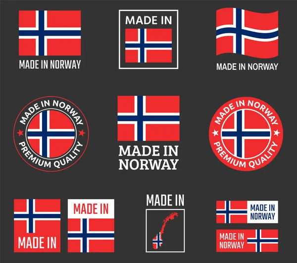 Norveç ürün etiketlerinde üretilen Norveç simgesi seti — Stok Vektör