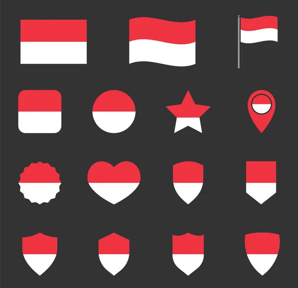 Set de iconos de bandera de Indonesia, símbolos de bandera de la República de Indonesia — Vector de stock