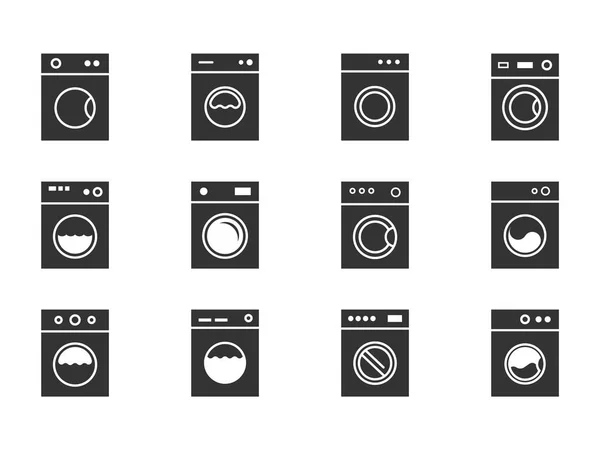 Letreros de la máquina de lavado, iconos de lavandería instrucciones conjunto — Vector de stock