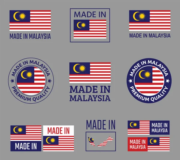 Dibuat di set ikon Malaysia, label produk Malaysia - Stok Vektor