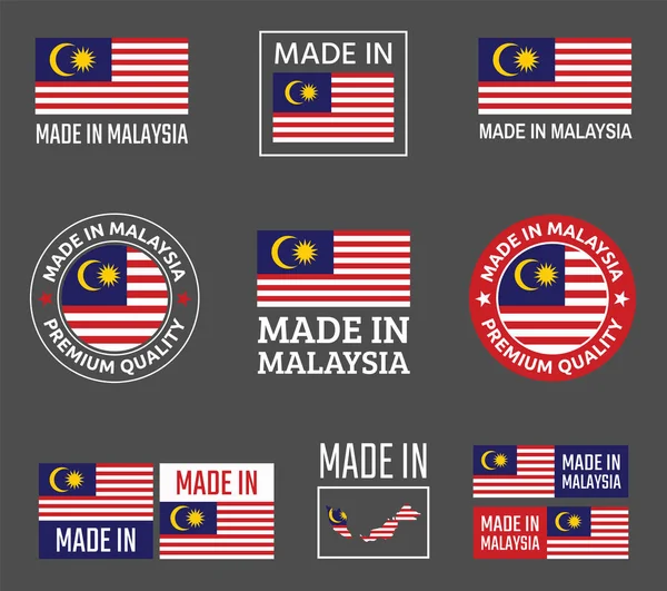 Dibuat di Malaysia label ditetapkan, produk lambang Malaysia - Stok Vektor