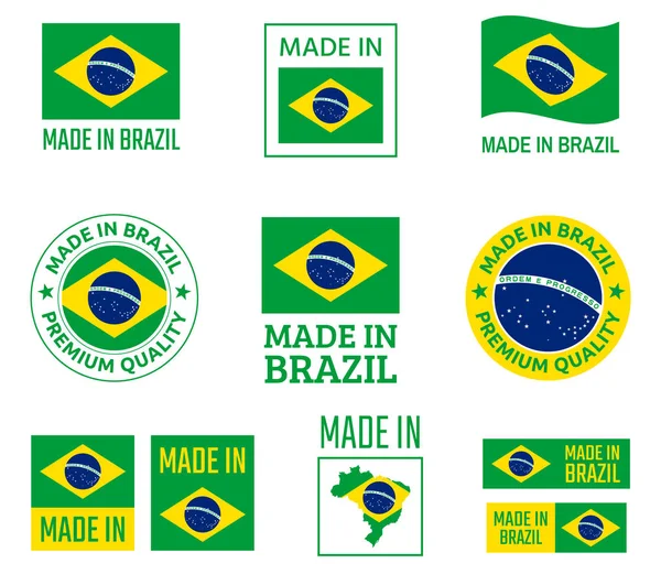 Made in Brasil labels set, emblema do produto República Federativa do Brasil — Vetor de Stock