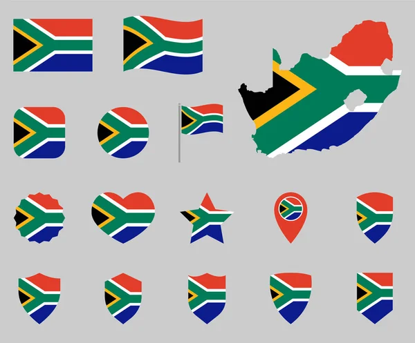 Set di icone della bandiera sudafricana, simboli della Repubblica del Sud Africa — Vettoriale Stock