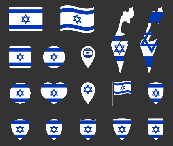 Israël vlag pictogrammen ingesteld, nationale vlag van de staat Israël — Stockvector
