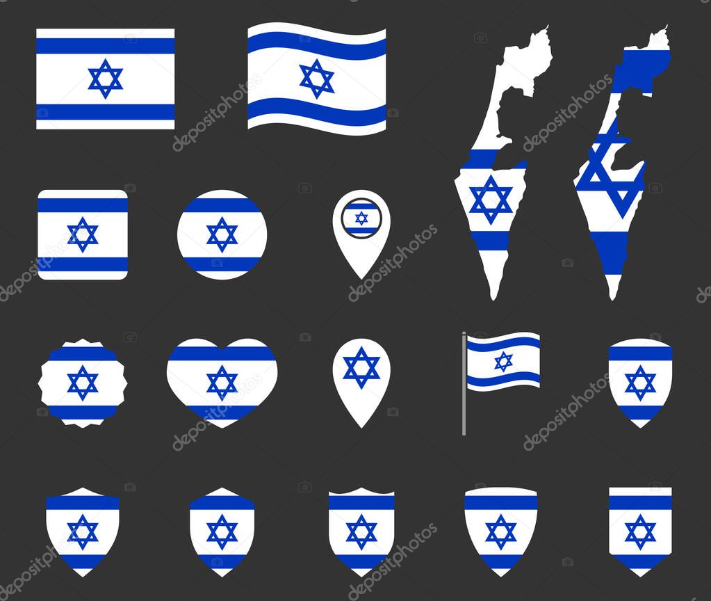 Israel flag icons set, national flag of State of Israel