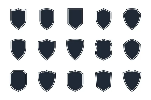 Icono de escudo establecido en el fondo blanco, símbolos de escudo en estilo plano para el diseño web, aplicación, ui, logotipo — Archivo Imágenes Vectoriales
