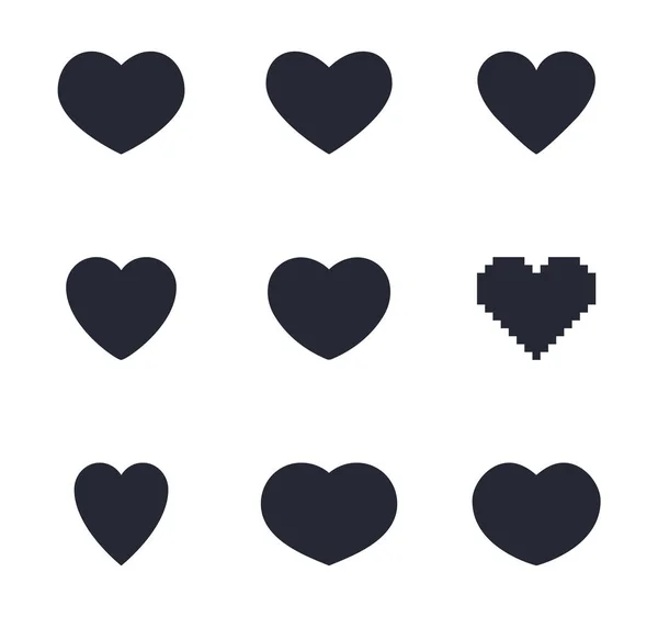 Kalp simgesi seti, gibi ve aşk sembolleri — Stok Vektör