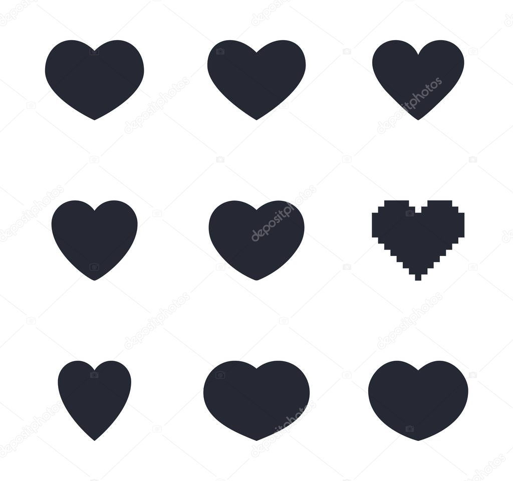 heart icon set, like and love symbols