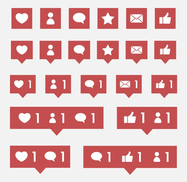 Icône de notification des médias sociaux avec aime, commentaires, informations sur les abonnés — Image vectorielle