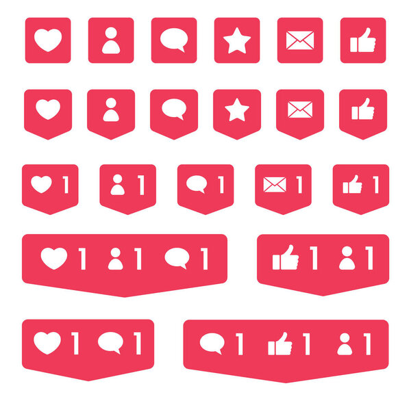 like, comment and follower icons, social media notification counter interface