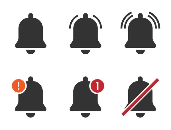 Benachrichtigungsklingelsymbol gesetzt, neues Zeichen für eingehende Posteingangsnachricht — Stockvektor