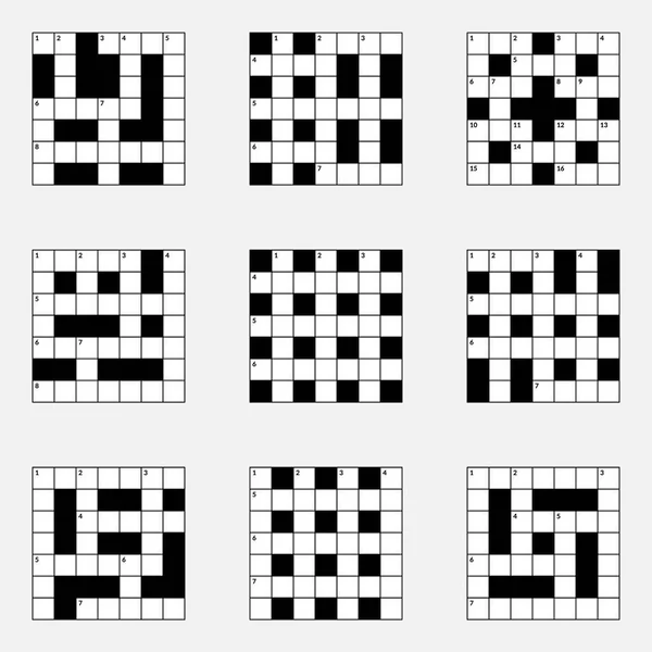 7x7 크로스 워드 퍼즐 벡터 일러스트 세트, 빈 사각형 — 스톡 벡터