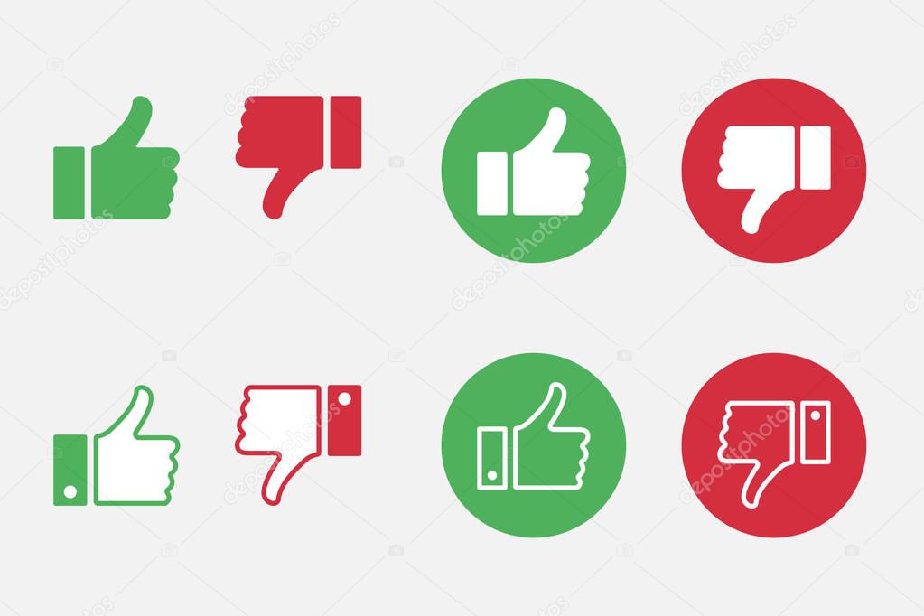 like and dislike icon set, thumbs up and thumbs down signs and buttons