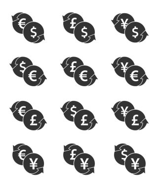 döviz bozdurma simgesi ayarlanır. dolar, euro, yen ve sterlin nakit transfer işaretleri