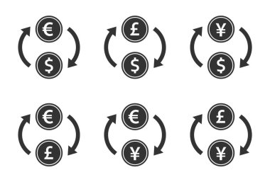 döviz bozdurma simgesi ayarlanır. dolar, euro, yen ve sterlin nakit transfer işaretleri