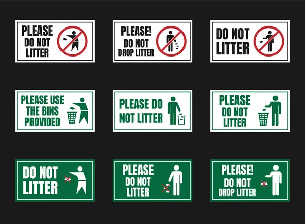 No littering vector igns, do not throw rubbish icons — Stock Vector