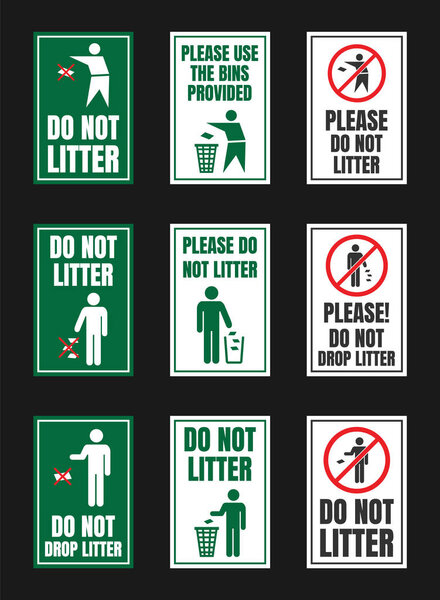 No littering vector igns, do not throw rubbish icons