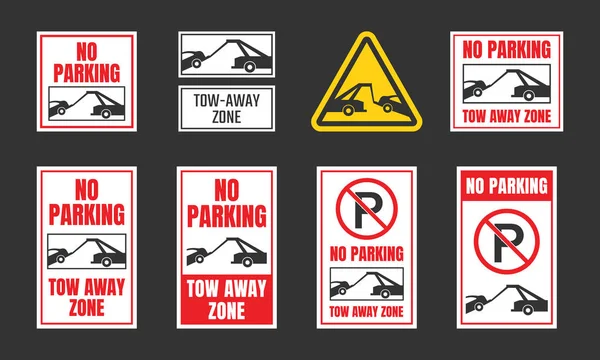 禁止停车，拖走区域标志组 — 图库矢量图片