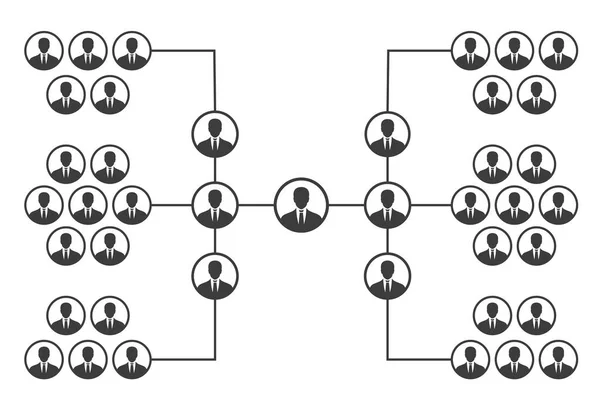 Vállalati hierarchia rendszer csoportvezetővel, emberek csapatmunka menedzsment illusztráció — Stock Vector