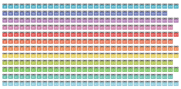 Ícone de calendário definido com todos os dias e todos os meses do ano —  Vetores de Stock