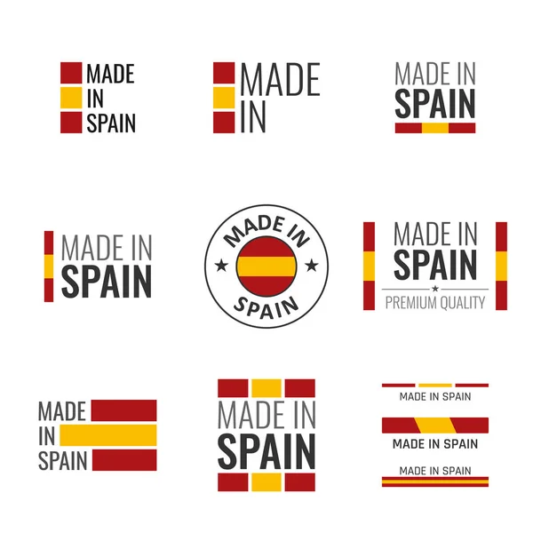 Ensemble d'étiquettes fabriqué en Espagne, emblème du produit espagnol — Image vectorielle