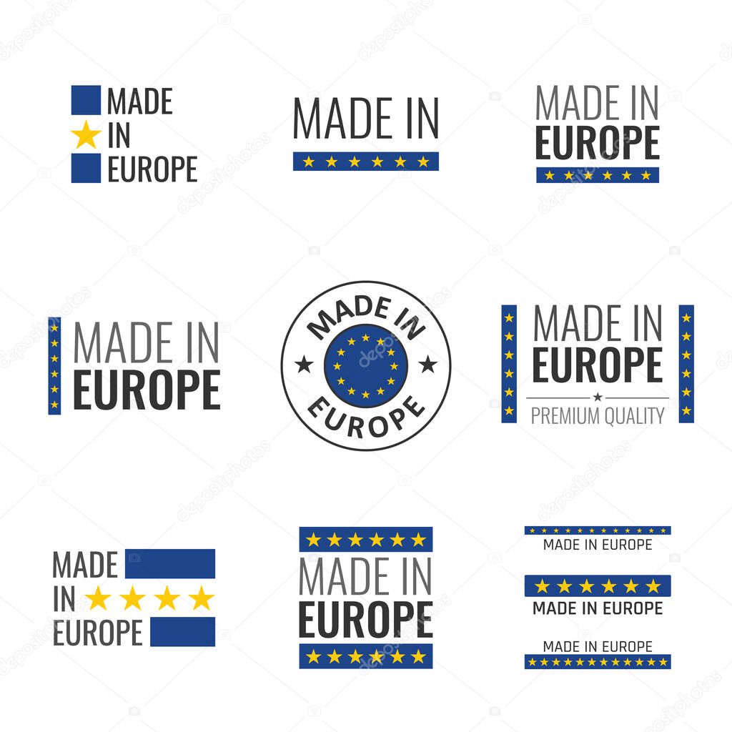 Made in Europe icon set, European Union product labels