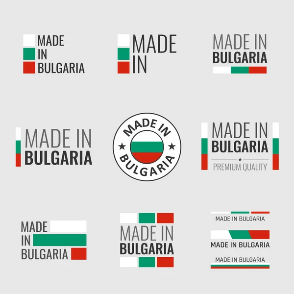 Ensemble d'étiquettes fabriqué en Bulgarie, emblème du produit bulgare — Image vectorielle