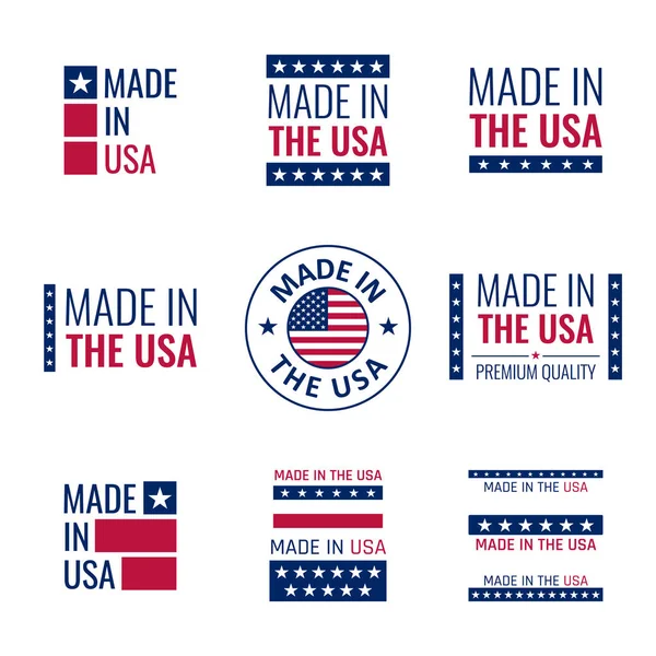 Tillverkad i usa etiketter set, amerikanska produkt emblem — Stock vektor