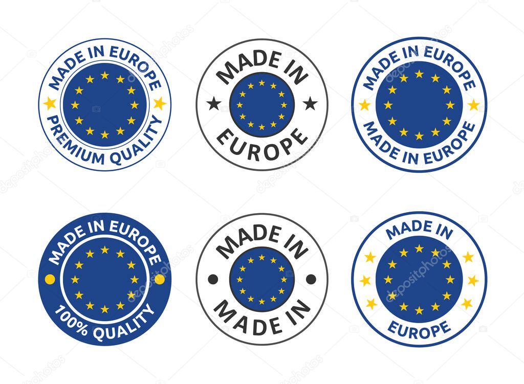 Made in Europe icon set, European Union product labels