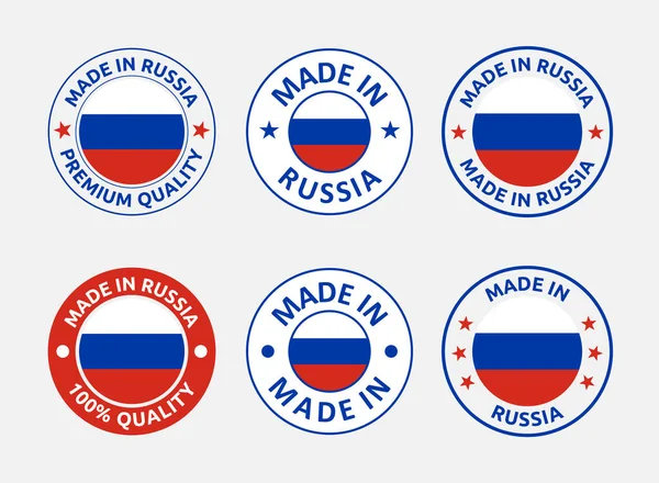 Hecho en Rusia etiquetas conjunto, emblema del producto ruso — Archivo Imágenes Vectoriales