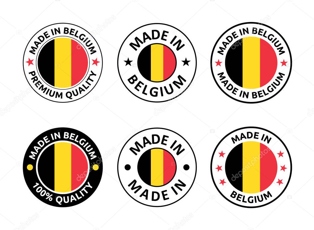 made in Belgium labels set, Belgian product emblem