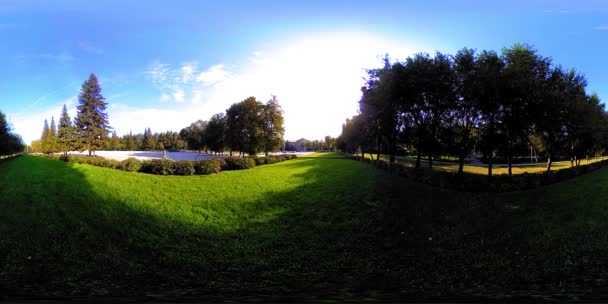 Uhd 360 Virtual Reality Ett City Park Rekreationsområde Träd Och — Stockvideo