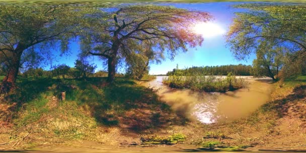 UHD 4K 360 VR La realidad virtual de un río fluye sobre rocas en un hermoso paisaje de bosque de montaña — Vídeos de Stock