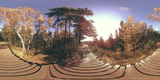 4K 360 VR virtual Reality of a beautiful mountain scene at the autumn time. Wild Russian mountains. — Stock Video