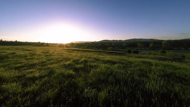 4K UHD prairie de montagne timelapse à l'été. Nuages, arbres, herbe verte et mouvement des rayons du soleil.