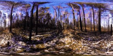4K 360 VR sonbahar zamanındaki güzel bir dağ manzarasının sanal gerçekliği. Karda vahşi Rus dağları