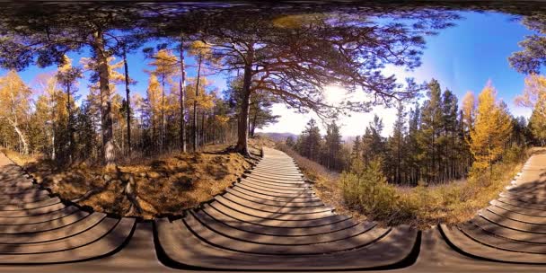 4K 360 VR virtual Reality of a beautiful mountain scene at the autumn time. Wild Russian mountains. — Stock Video